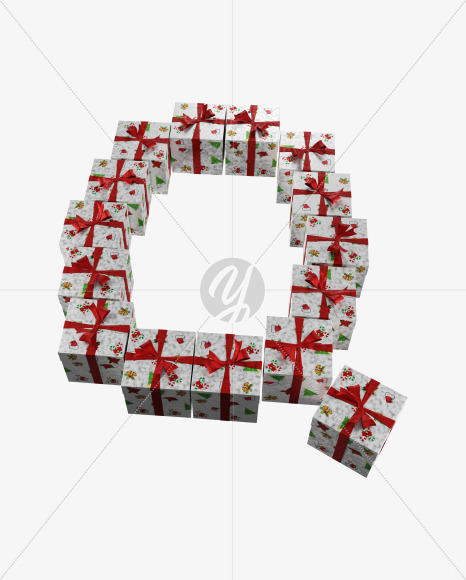 Letter Q from Christmas boxes alphabet on Yellow Images Creative Fonts - S45107