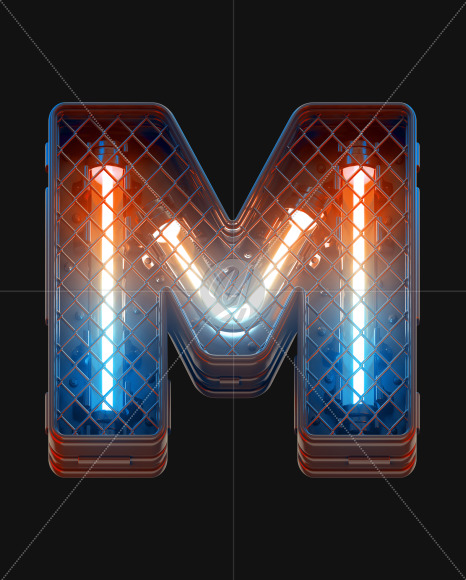 Letter M from Grid Neon Light alphabet on Yellow Images Creative Fonts - S46194