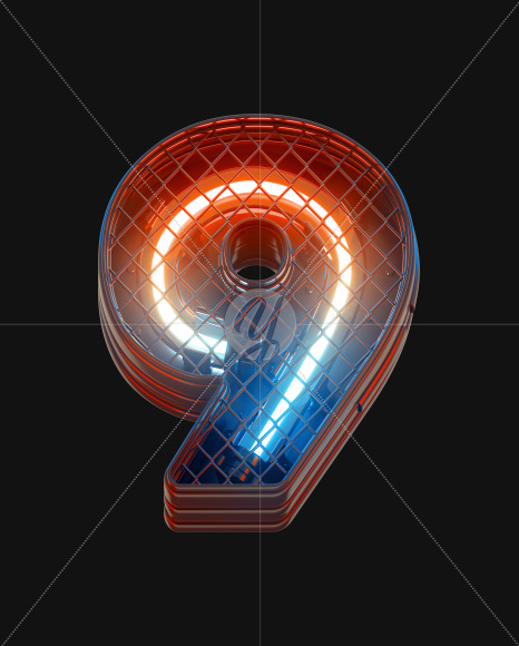 9 from Grid Neon Light alphabet on Yellow Images Creative Fonts - S46216