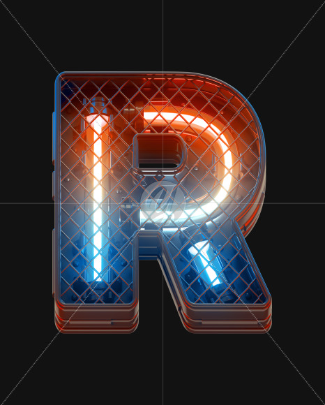 Letter R from Grid Neon Light alphabet on Yellow Images Creative Fonts - S46199