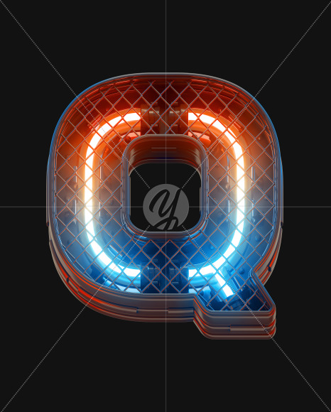 Letter Q from Grid Neon Light alphabet on Yellow Images Creative Fonts - S46198