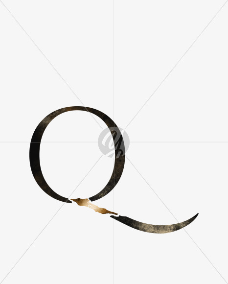 uppercase grunge letter Q with broken gold part