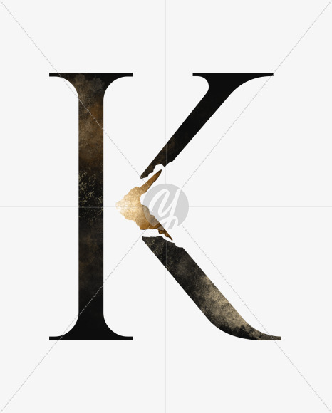 uppercase grunge letter K with broken gold part
