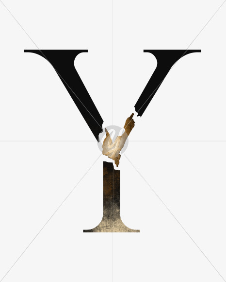 uppercase grunge letter Y with broken gold part from Dark grunge alphabet with broken gold part on Yellow Images Creative Fonts - S46524