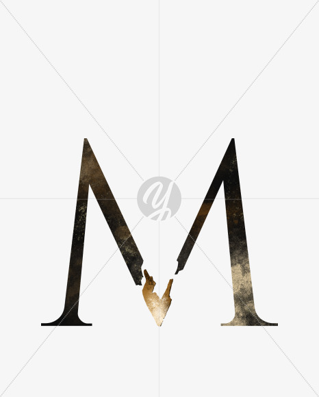 uppercase grunge letter M with broken gold part