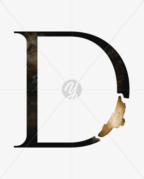 uppercase grunge letter D with broken gold part from Dark grunge alphabet with broken gold part on Yellow Images Creative Fonts - S46511