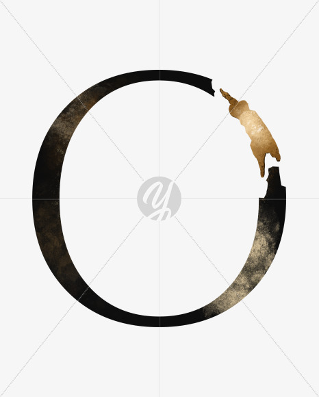 a uppercase grunge letter O with broken gold part