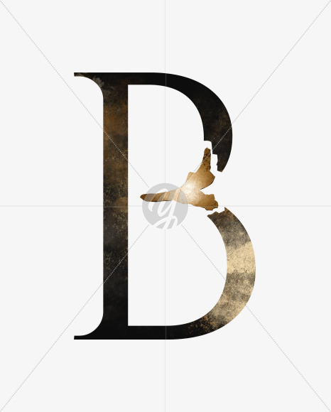 uppercase grunge letter B with broken gold part from Dark grunge alphabet with broken gold part on Yellow Images Creative Fonts - S46509