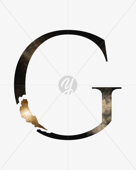 uppercase grunge letter G with broken gold part from Dark grunge alphabet with broken gold part on Yellow Images Creative Fonts - S46512