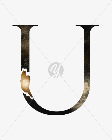 a uppercase grunge letter u with broken gold part from Dark grunge alphabet with broken gold part on Yellow Images Creative Fonts - S46507