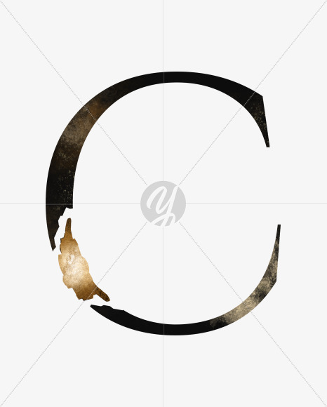 uppercase grunge letter C with broken gold part from Dark grunge alphabet with broken gold part on Yellow Images Creative Fonts - S46510