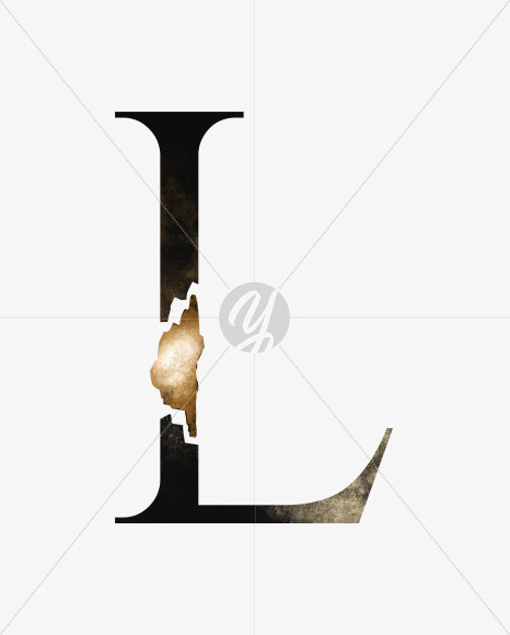 a uppercase grunge letter L with broken gold part from Dark grunge alphabet with broken gold part on Yellow Images Creative Fonts - S46503