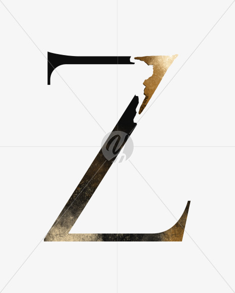 uppercase grunge letter Z with broken gold part