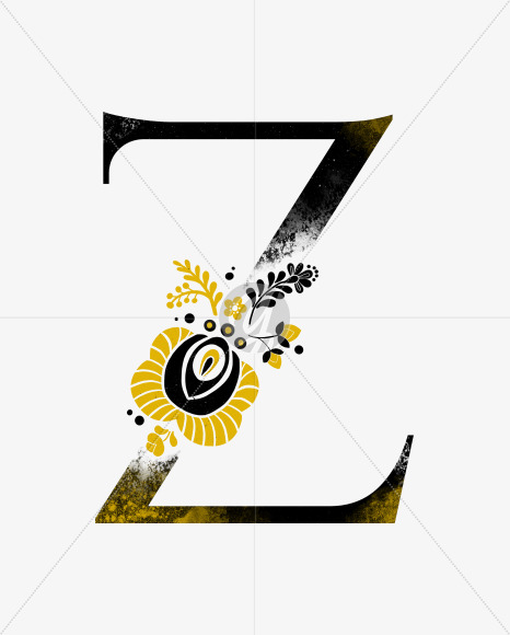 Letter Z from Scandinavian Folk Alphabet with yellow floristic decor on Yellow Images Creative Fonts - S47062