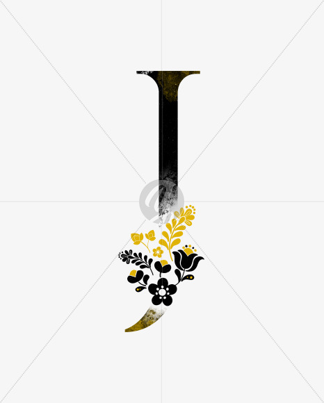 Letter J from Scandinavian Folk Alphabet with yellow floristic decor on Yellow Images Creative Fonts - S47072