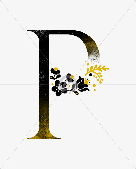 Letter P from Scandinavian Folk Alphabet with yellow floristic decor on Yellow Images Creative Fonts - S47078