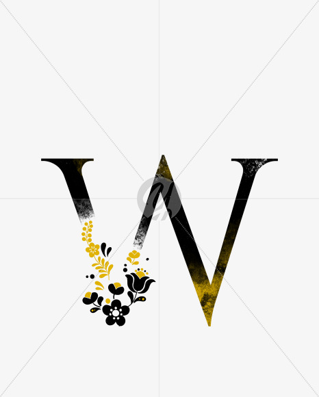 Letter W from Scandinavian Folk Alphabet with yellow floristic decor on Yellow Images Creative Fonts - S47085