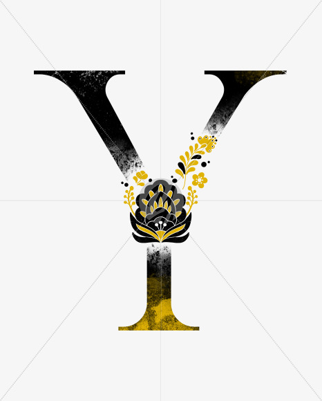 Letter Y from Scandinavian Folk Alphabet with yellow floristic decor on Yellow Images Creative Fonts - S47087