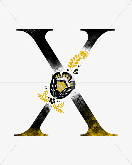 Letter X from Scandinavian Folk Alphabet with yellow floristic decor on Yellow Images Creative Fonts - S47086