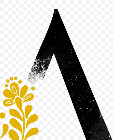Letter A from Scandinavian Folk Alphabet with yellow floristic decor on Yellow Images Creative Fonts - S47063