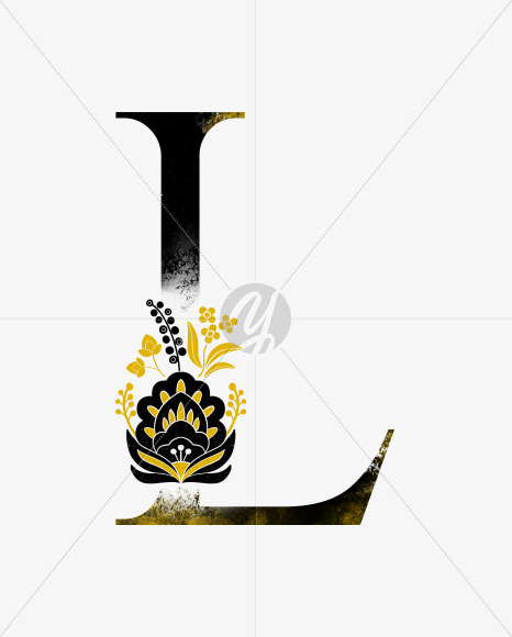 Letter L from Scandinavian Folk Alphabet with yellow floristic decor on Yellow Images Creative Fonts - S47074