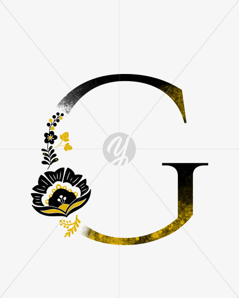 Letter G from Scandinavian Folk Alphabet with yellow floristic decor on Yellow Images Creative Fonts - S47069