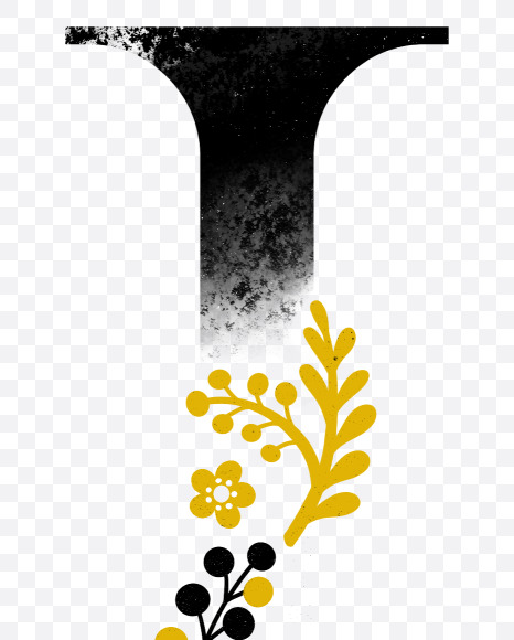 Letter I from Scandinavian Folk Alphabet with yellow floristic decor on Yellow Images Creative Fonts - S47071