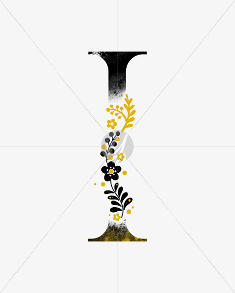 Letter I from Scandinavian Folk Alphabet with yellow floristic decor on Yellow Images Creative Fonts - S47071