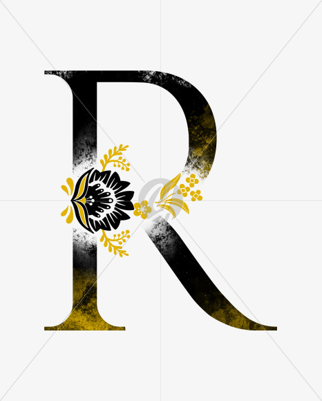 Letter R from Scandinavian Folk Alphabet with yellow floristic decor on Yellow Images Creative Fonts - S47080