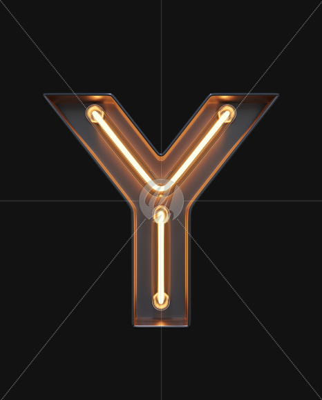 Letter Y from Neon Light alphabet on Yellow Images Creative Fonts - S47113