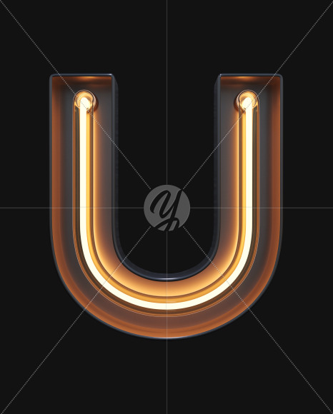 Letter U from Neon Light alphabet on Yellow Images Creative Fonts - S47109