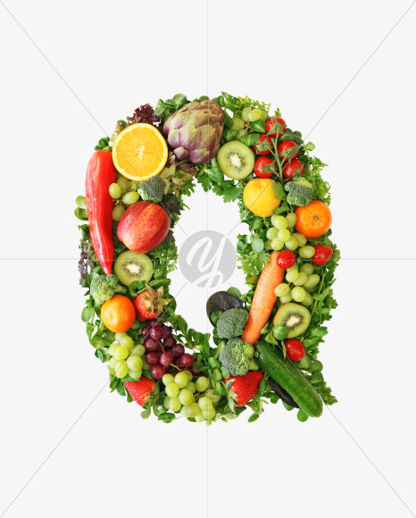 Letter Q from Fruit and vegetable alphabet on Yellow Images Creative Fonts - S48221