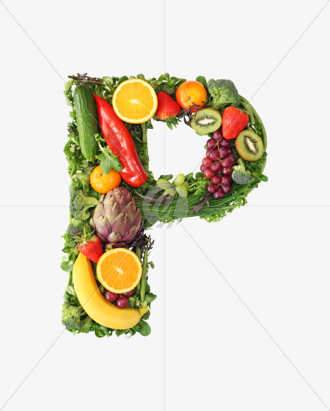 Letter P from Fruit and vegetable alphabet on Yellow Images Creative Fonts - S48220