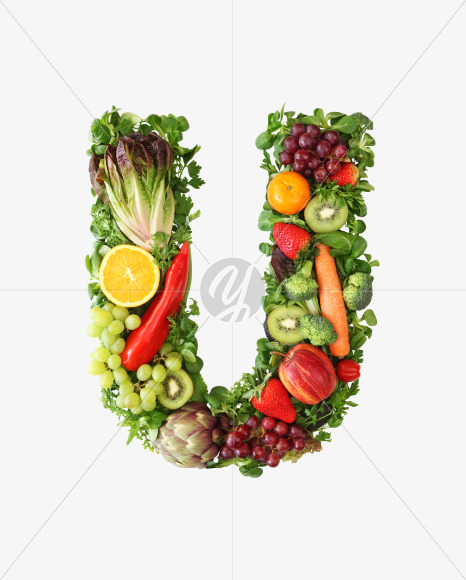 Letter U from Fruit and vegetable alphabet on Yellow Images Creative Fonts - S48225