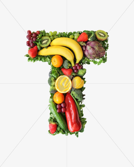 Letter T from Fruit and vegetable alphabet on Yellow Images Creative Fonts - S48224