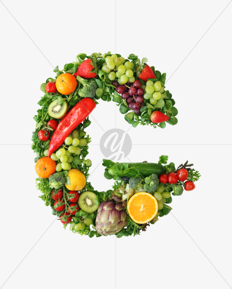 Letter G from Fruit and vegetable alphabet on Yellow Images Creative Fonts - S48211