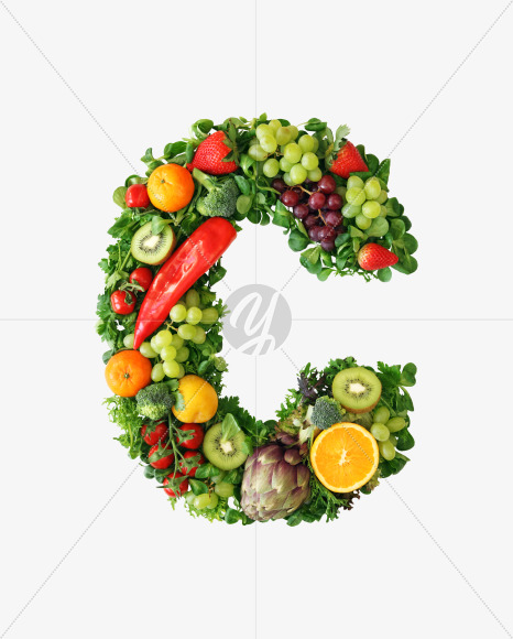 Letter C from Fruit and vegetable alphabet on Yellow Images Creative Fonts - S48207