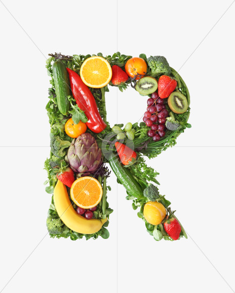 Letter R from Fruit and vegetable alphabet on Yellow Images Creative Fonts - S48222