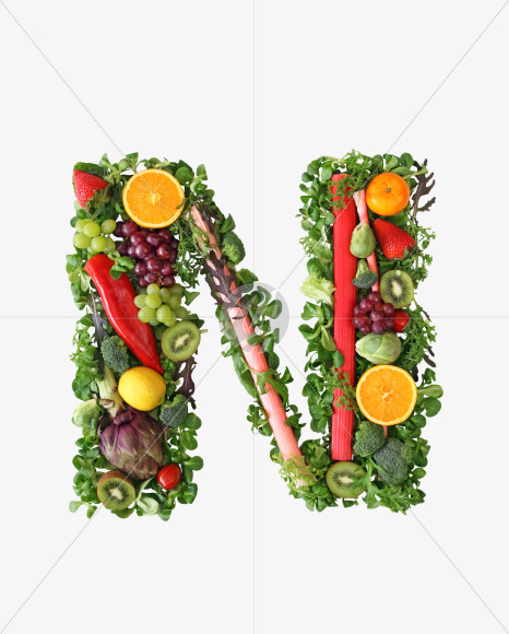 Letter N from Fruit and vegetable alphabet on Yellow Images Creative Fonts - S48218