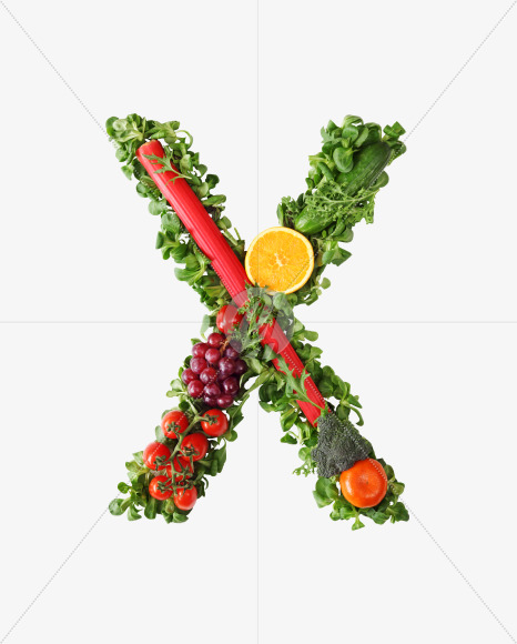 Letter X from Fruit and vegetable alphabet on Yellow Images Creative Fonts - S48228