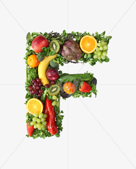 Letter F from Fruit and vegetable alphabet on Yellow Images Creative Fonts - S48210