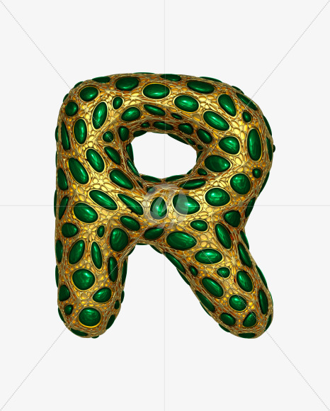 Letter R from Gold and malachite Alphabet on Yellow Images Creative Fonts - S48606