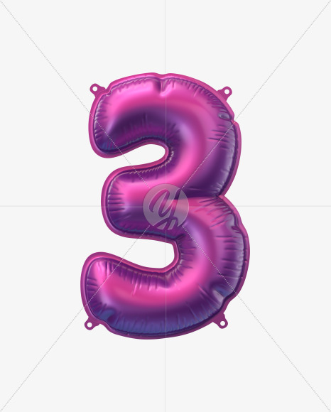 3 from Violet Foil Balloons Font on Yellow Images Creative Fonts - S49155