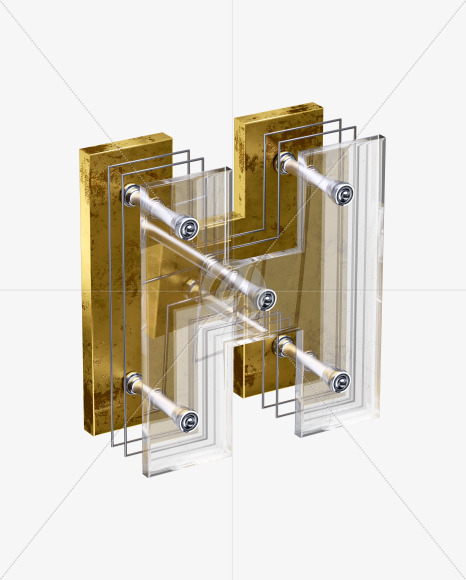 x5-font-letter-h from X5 Golden Rusty Inverse Isometric Font on Yellow Images Creative Fonts - S49237