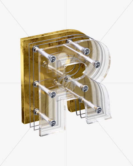 x5-font-letter-r from X5 Golden Rusty Inverse Isometric Font on Yellow Images Creative Fonts - S49247