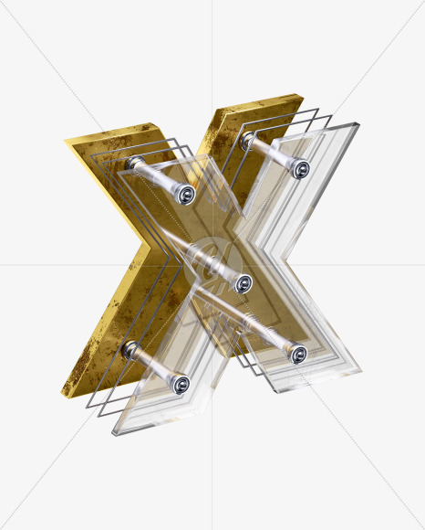 x5-font-letter-x from X5 Golden Rusty Inverse Isometric Font on Yellow Images Creative Fonts - S49253