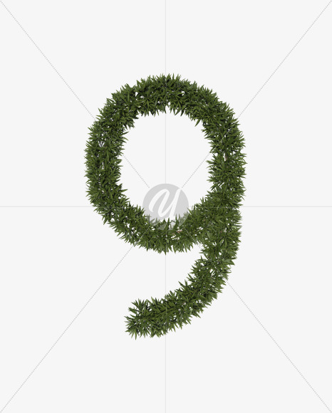 Nine from Sharp pointed shrub alphabet on Yellow Images Creative Fonts - S49926