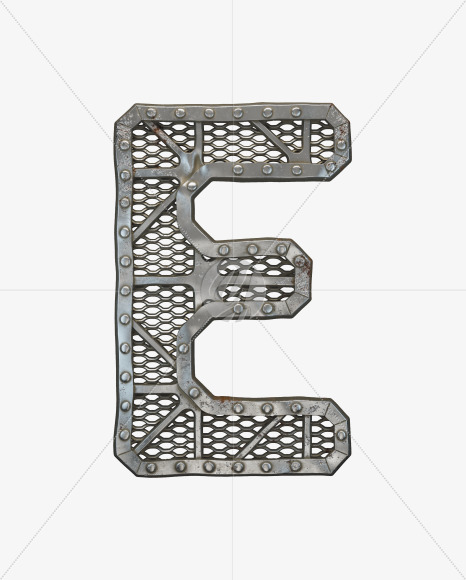 Letter E from Metal Gate alphabet on Yellow Images Creative Fonts - S50480