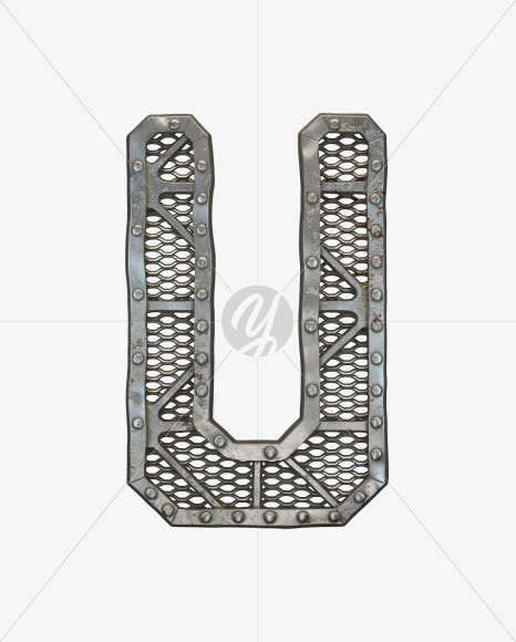 Letter U from Metal Gate alphabet on Yellow Images Creative Fonts - S50496