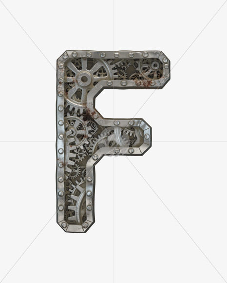 Letter F from Clockwork Gear alphabet on Yellow Images Creative Fonts - S50546